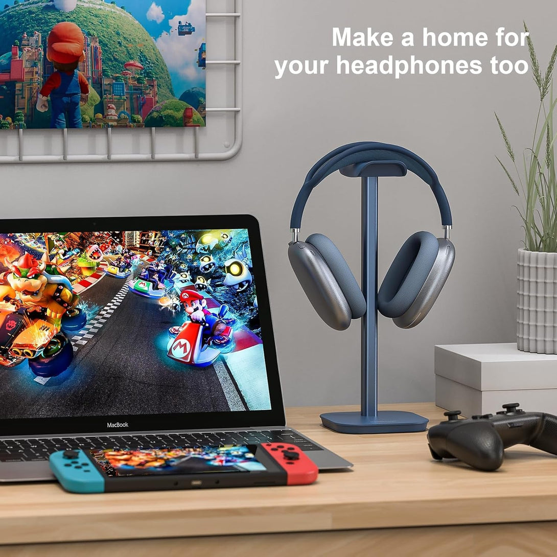 Headphone Stand, Desktop Headset Holder Heavy Base Desk Earphone Stand Aluminum Gaming Headset Hanger Rack for Airpods Max, Airpods, Airpods Pro, Sony, Beats, Bose, Razer and More(Blue)