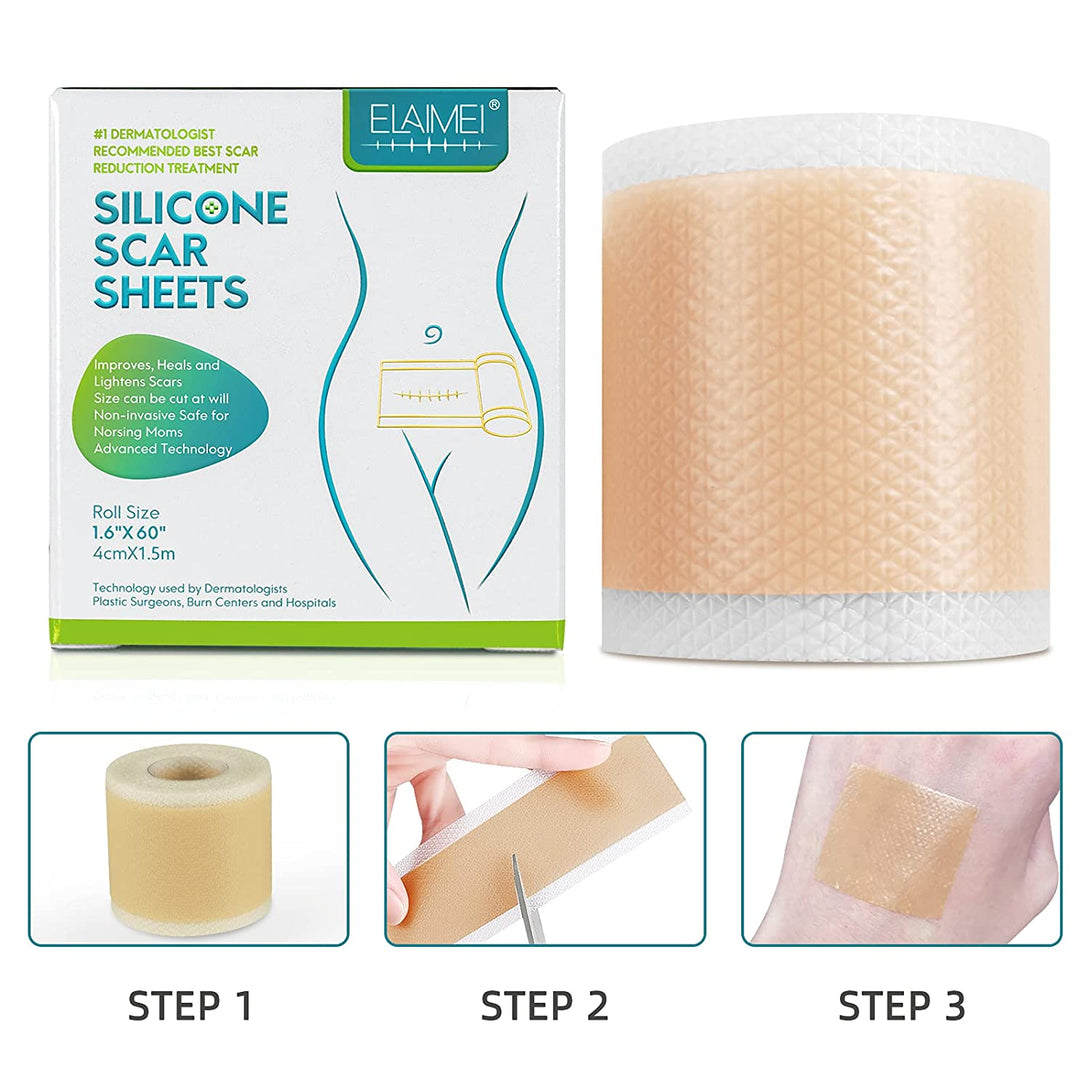 Medical Grade Silicone Scar Sheets, Silicone Scar Tape (1.6”X 60”), Scar Removal Strips for Acne Scars C-Section & Keloid Surgery Scars Sheets Treatment Sheets - 6-8 Month Supply