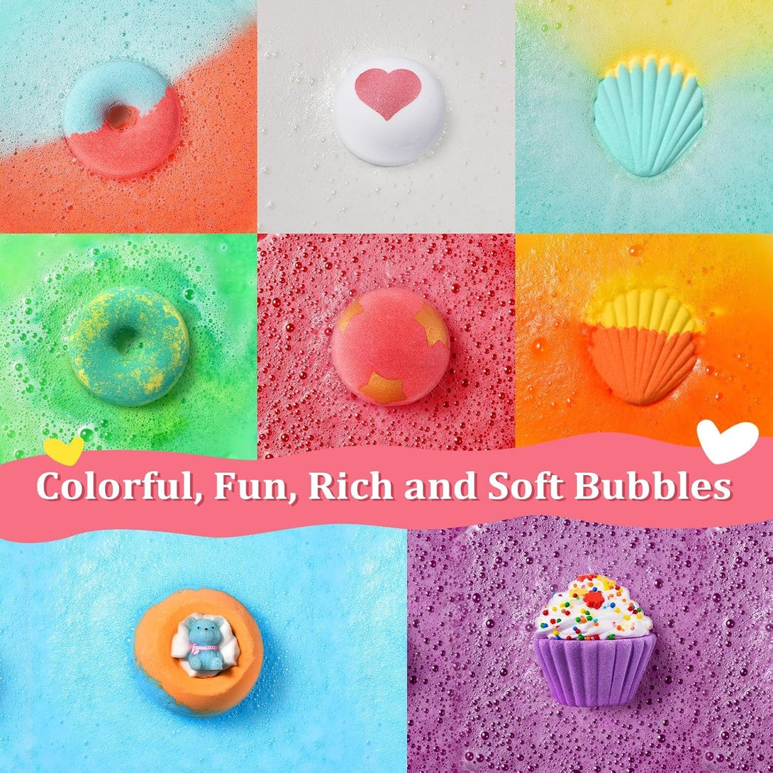 Bath Bombs for Girls Kids & Women, 8Pcs Organic Bath Bombs, Bubble Bath Self Care Valentines Birthday Christmas Gifts for Kids Girls, Mothers Day Gifts for Wife, Mom, Women & Her