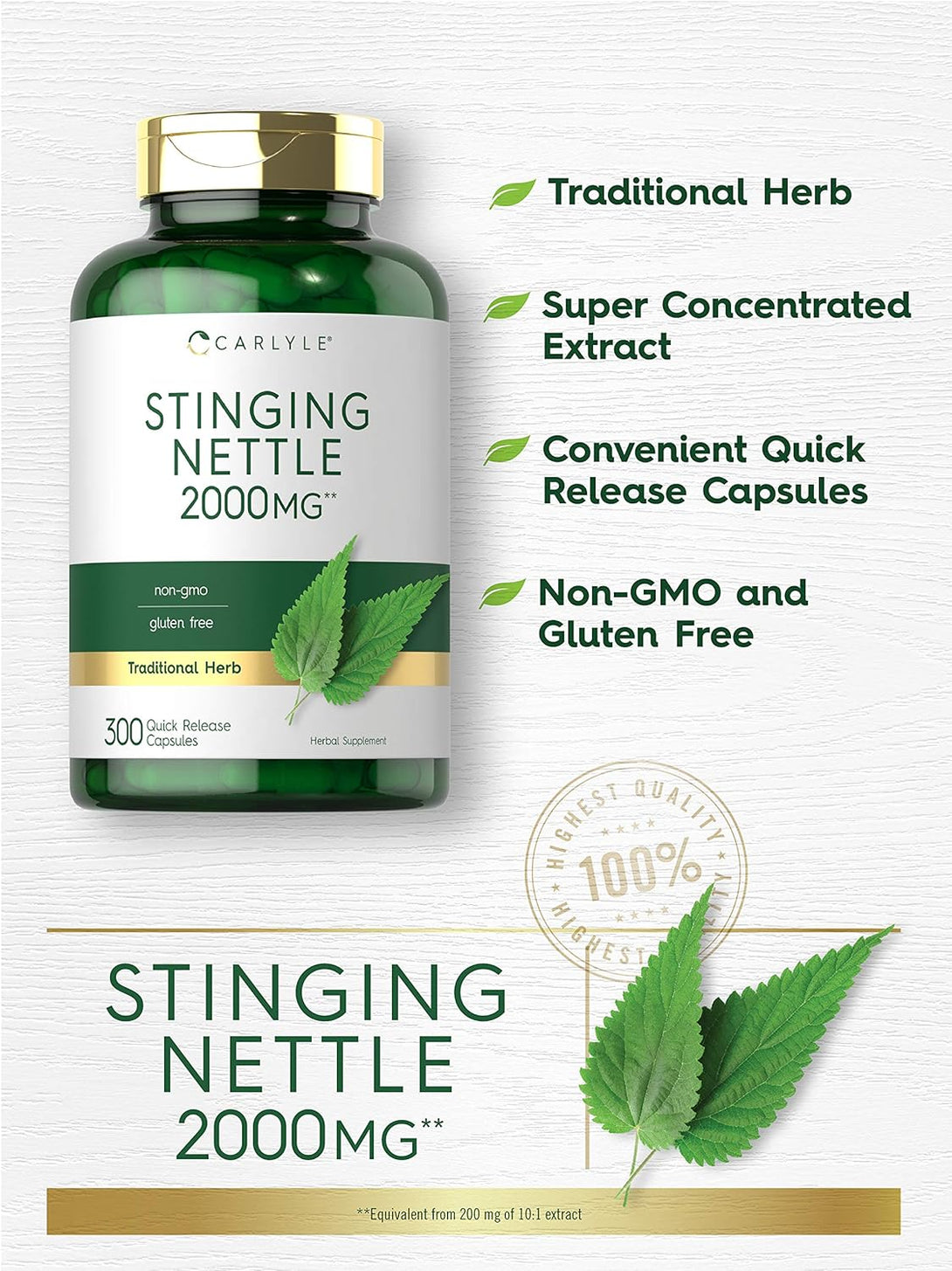 Carlyle Stinging Nettle Leaf Extract 2000Mg | 300 Capsules | Non-Gmo & Gluten Free Supplement