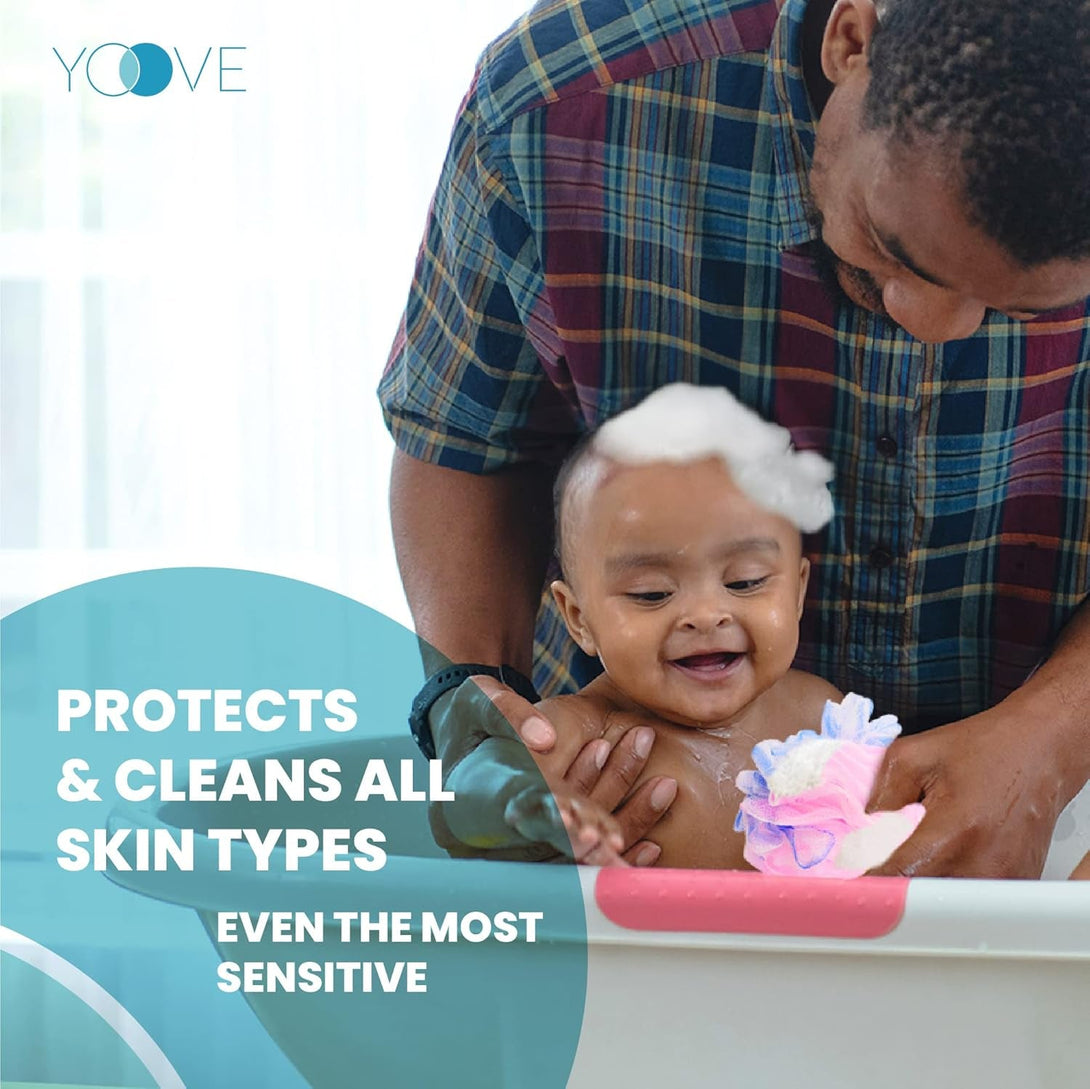 Yoove Loofah Back Scrubber W/Bamboo Charcoal Fiber Infused Bath Sponge, Wooden Handle, Luffa Pouf, Sponge Stick & Hanging Hook for Men & Women, Pink Loofah W/Handle, Loofa, Lufa Body Scrubber Stick