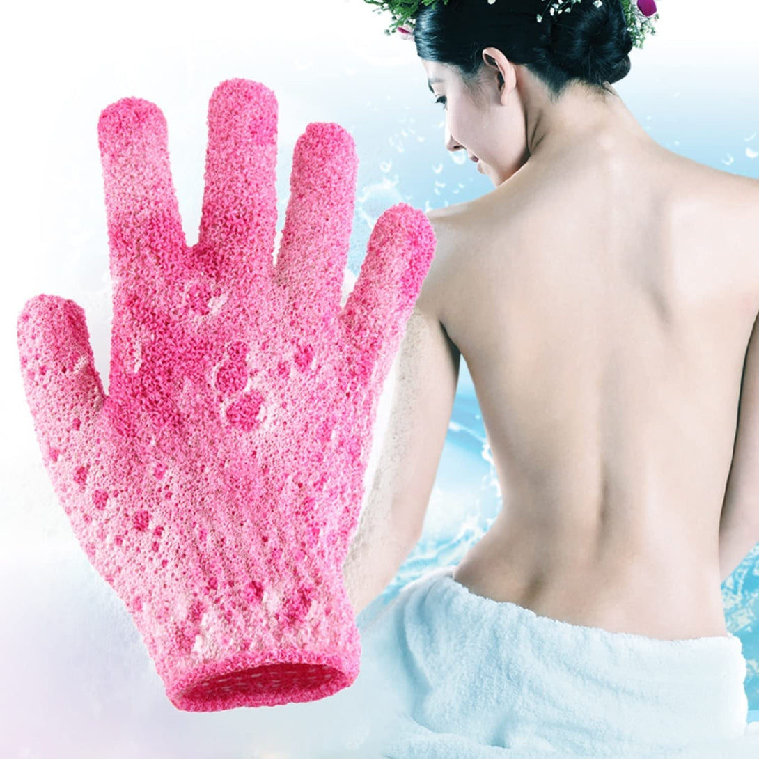 Exfoliating Shower Bath Gloves【4 Pair】 Double Side Durable Nylon Shower Gloves Body Scrub Exfoliator & Bathing Accessories for Men,Women & Kids Bath Scrubber for Acne & Dead Cell