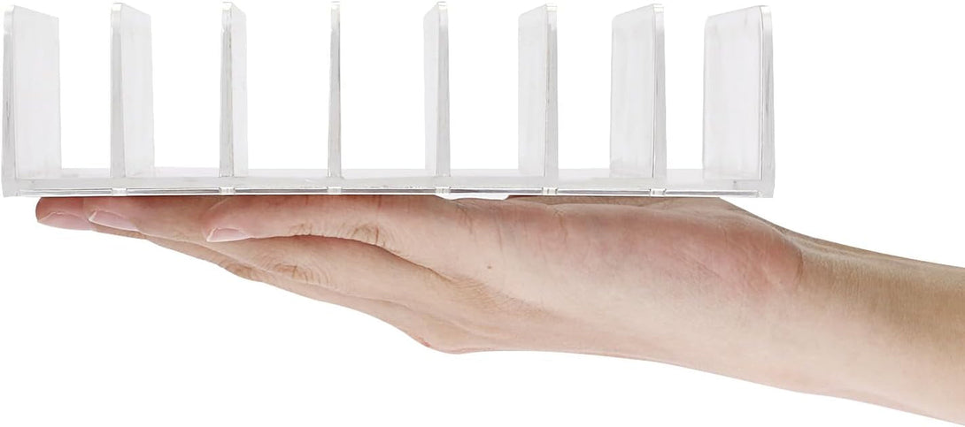 Hipiwe Clear CD Holder - 7 Slot CD Storage Box CD DVD Display Rack Tray Holds up to 14 Standard CD Cases, Tabletop Plastic File Divider for Paper Mail Bill Eyeshadow Palette Organizer, 2-Pack