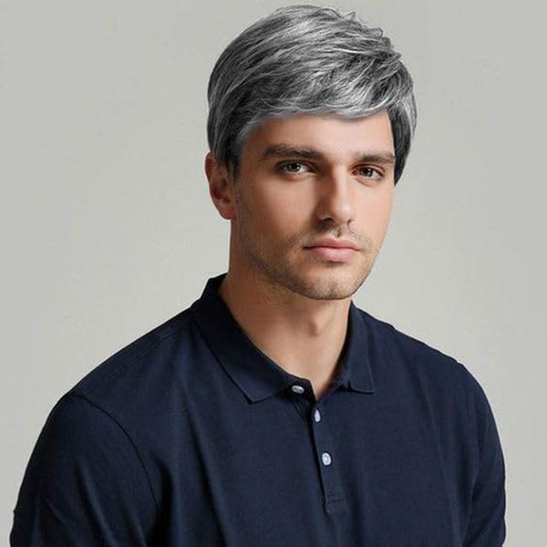 Mens Wig Short Grey Wig Natural Layered Costume Halloween Man Wigs Synthetic Heat Resistant Wigs for Male Guy (Grey)