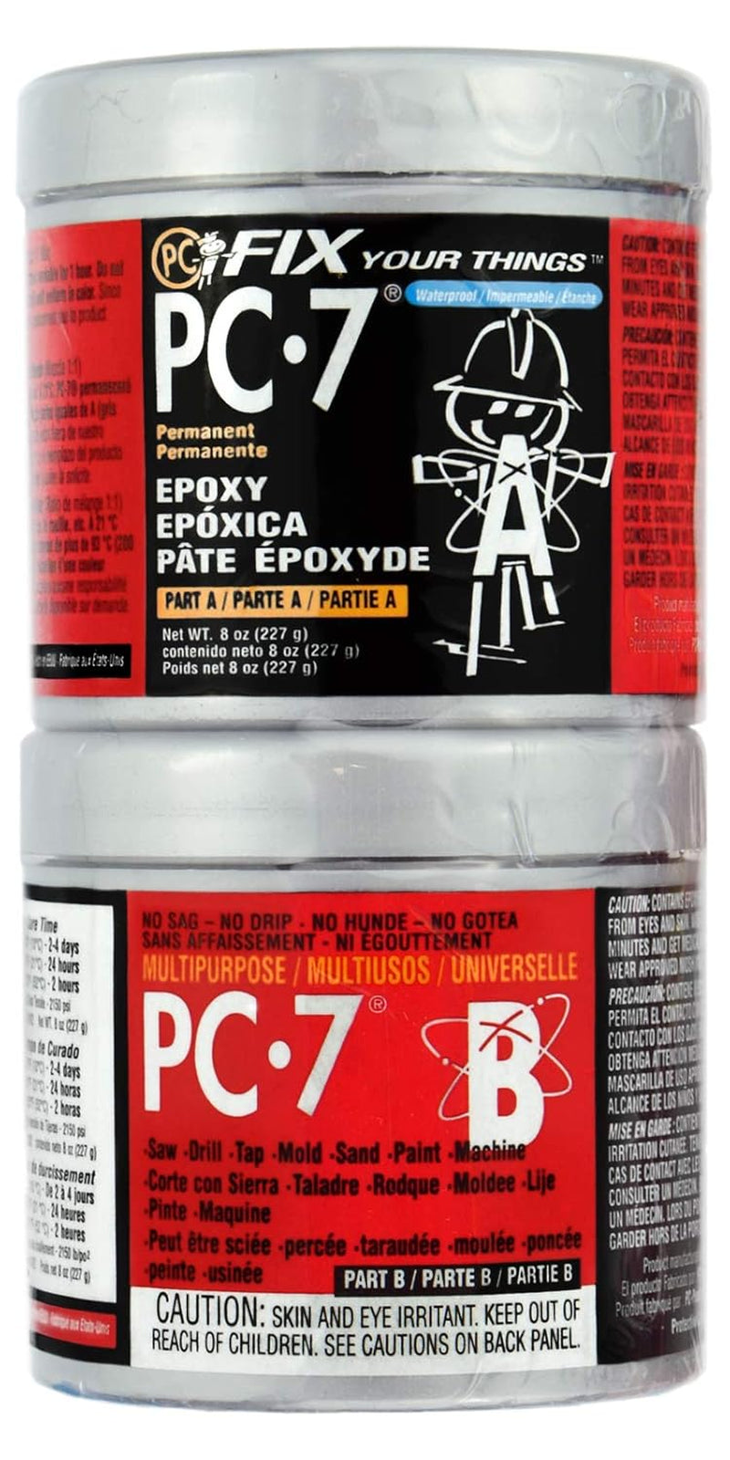 PC Products PC-7 Epoxy Adhesive Paste, Two-Part Heavy Duty, 1/2Lb in Two Cans, Charcoal Gray 87770