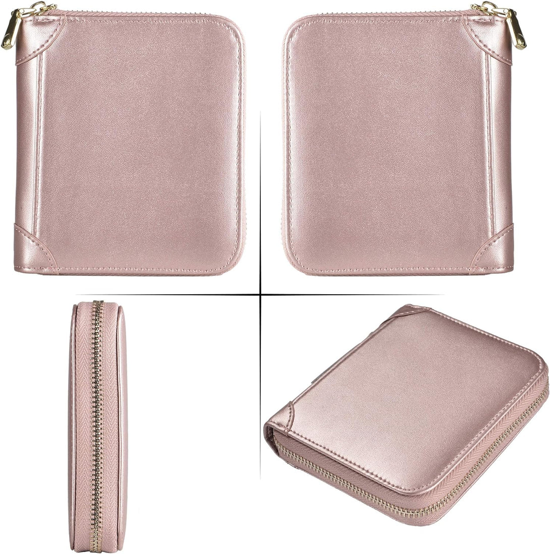 Easyoulife Womens Credit Card Holder Wallet Zip Leather Card Case RFID Blocking (Rose Gold)