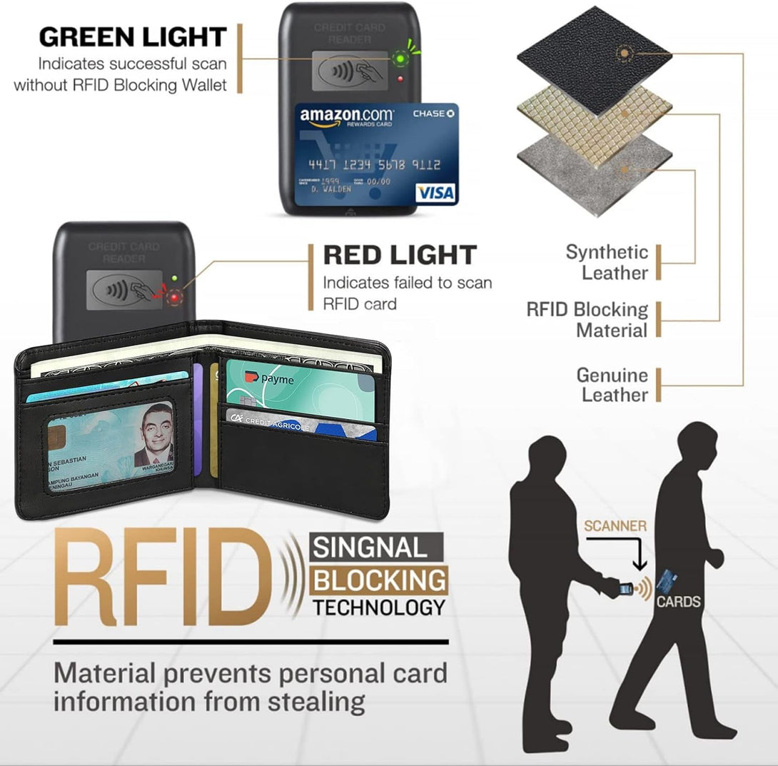 Cool Wallet- Funny Leather Credit Id Card Cash Holder Man Black Rfid Blocking Zipper Wallets with Coin Pocket Id Window Aesthetic Men Teen Boy Male Youth Guys