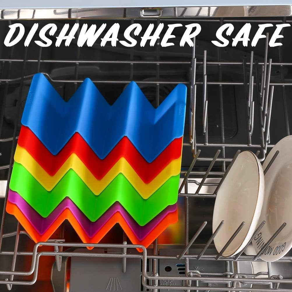 Aichoof Colorful Taco Holder Stands Set of 6 - Premium Large Tray Plates Holds up to 3 or 2 Tacos Each, PP Health Material Very Hard and Sturdy, Dishwasher & Microwave Safe