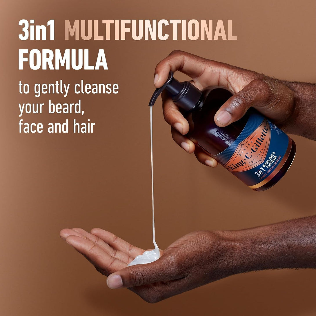King C. Gillette Beard Wash, Mens Face Wash, 11 Oz, Infused with Argan Oil and Avocado Oil to Cleanse Hair and Skin