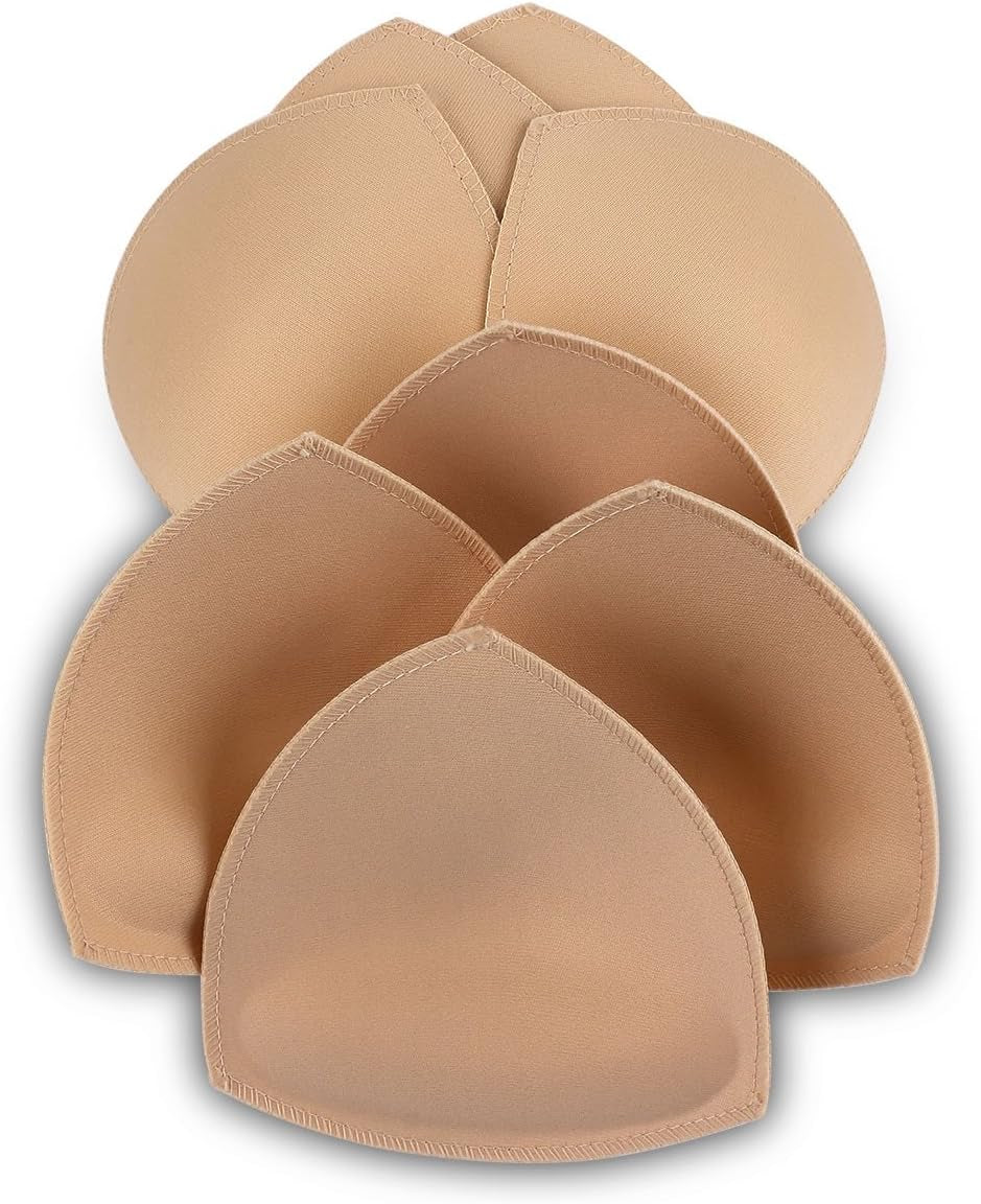 SERMICLE Bra Pad Inserts 4 Pairs, Bra Pads Sewn Padded for Sports Bra A/B or C/D,D/E Cup Beige or Black, White Optional