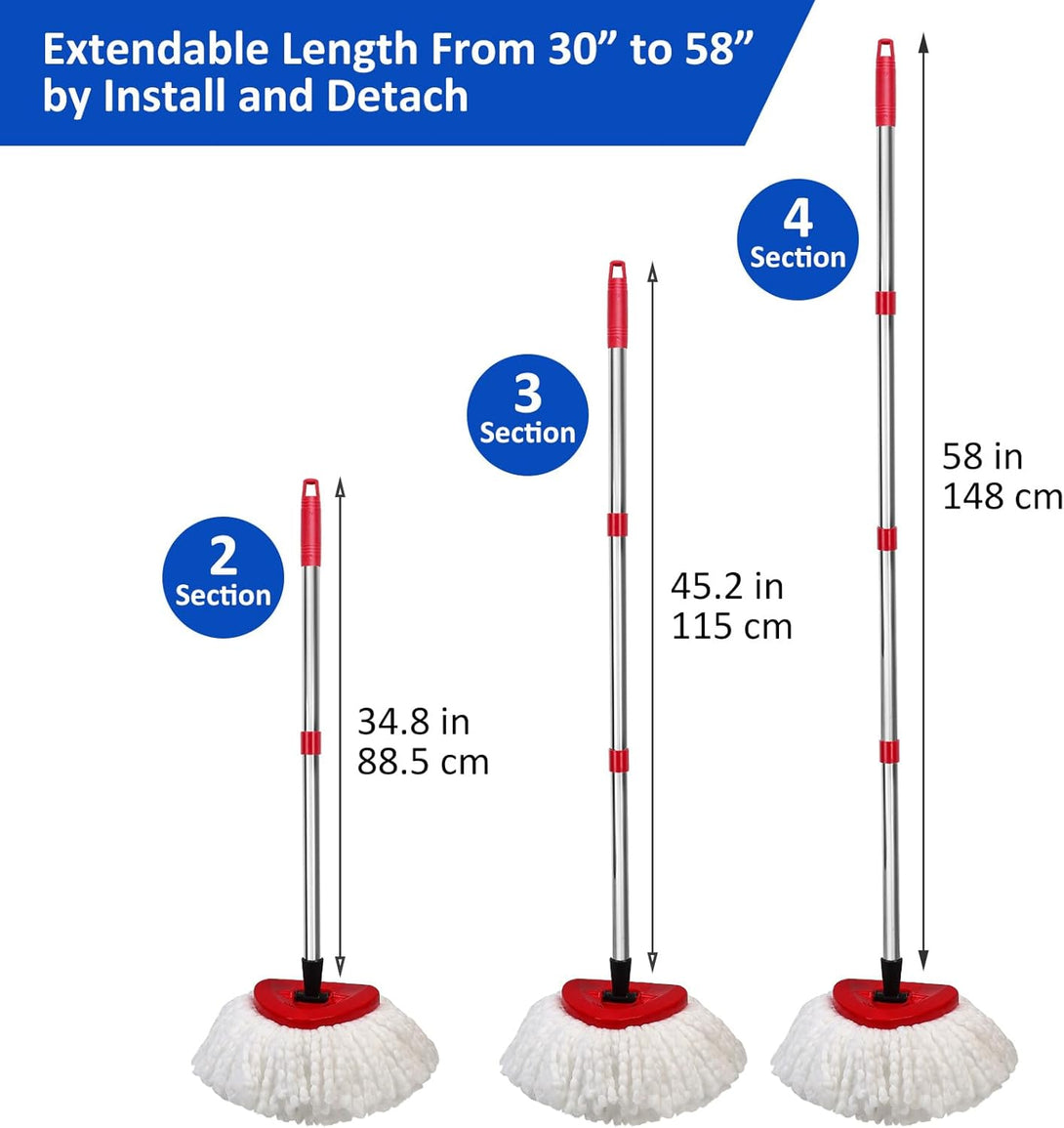 4 Section Spin Mop Replacement Handle, 30-58 Inch Handle/Stick Compatible with Easywring 1-Tank System, Mop Handle for Rinseclean 2-Tank, American Threaded Joint End (Not Included Mop Head)