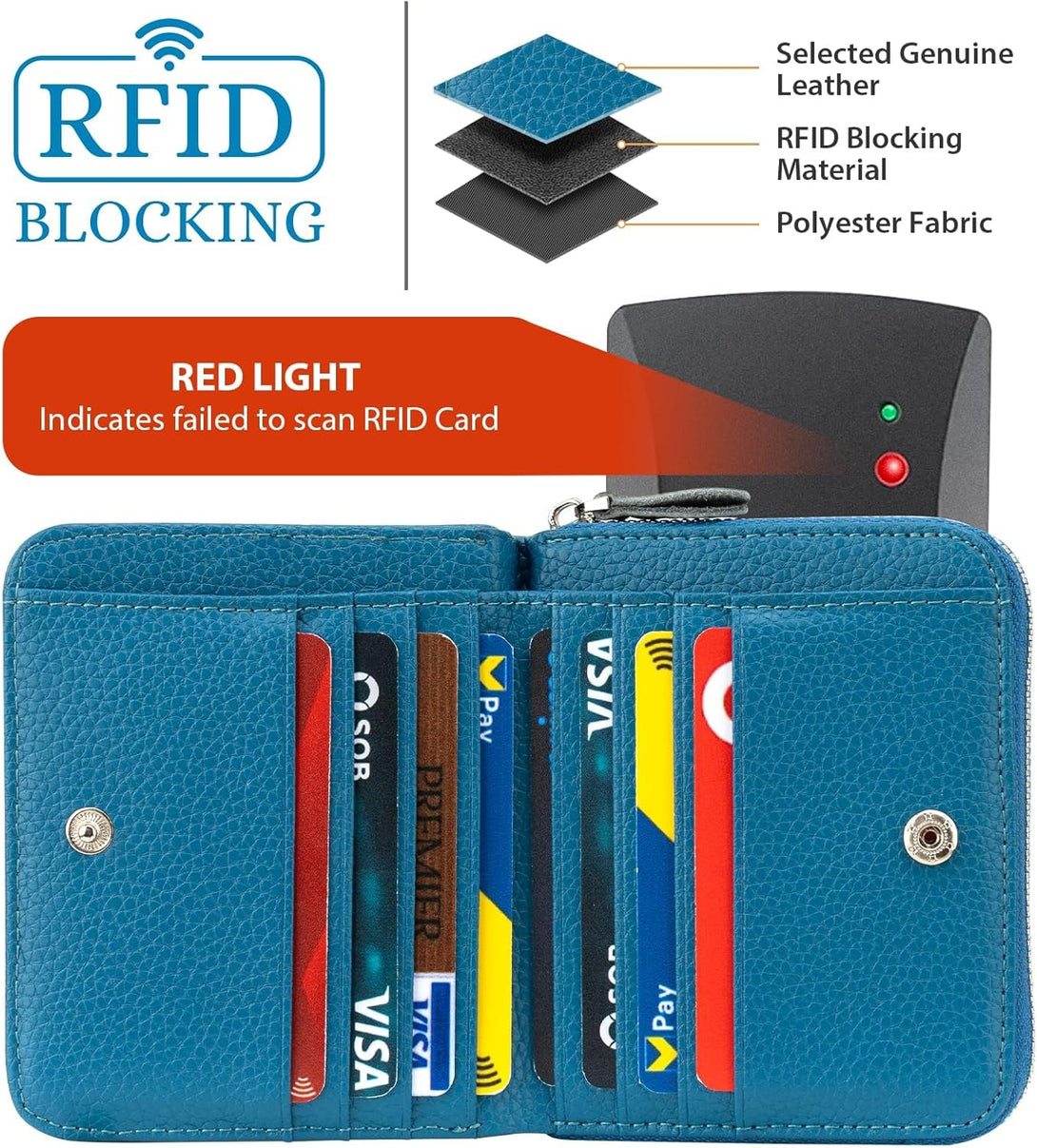 Small Wallet for Women, Genuine Leather RFID Blocking Credit Card Holder Slim Compact Coin Purse Women'S Wallets with ID Window 8 Card Slots