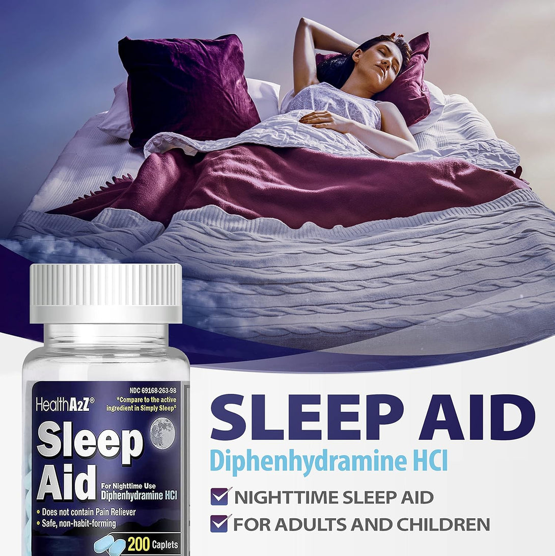 Healtha2Z Sleep Aid 200 Caplets | Diphenhydramine Hcl 25Mg | Regular Strength Sleeping Pills | Safe & Non-Habit-Forming