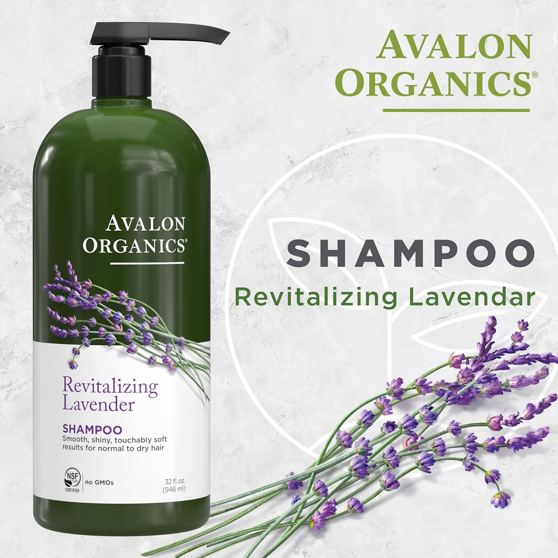 Avalon Organics Revitalizing Lavender Shampoo, for Smooth, Shiny, Touchably Soft Hair for Normal to Dry Hair, 32 Fluid Ounces