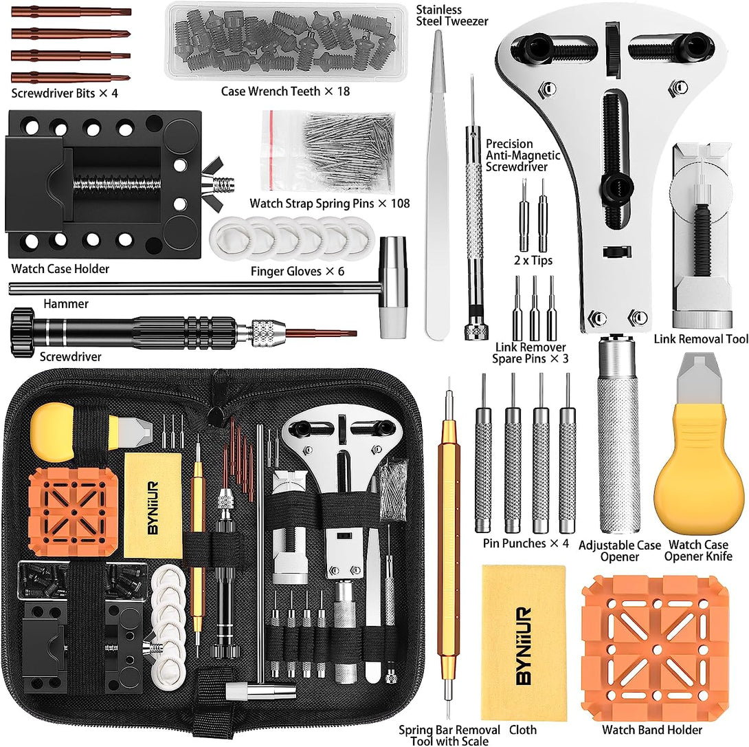 Watch Link Removal Kit, BYNIIUR Watch Repair Kit, Watch Case Opener Spring Bar Tools, Watch Battery Replacement Tool Kit, Watch Band Link Pin Tool Set with Carrying Case and Instruction Manual