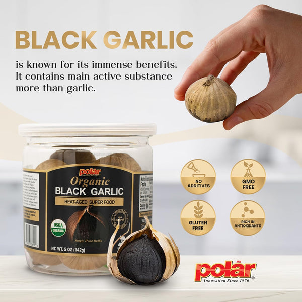 MW Polar USDA Organic Black Garlic 5 Oz (Pack of 1), Whole Bulbs, Easy Peel, All Natural, Chemical Free, Kosher Friendly Ready to Eat Healthy Snack