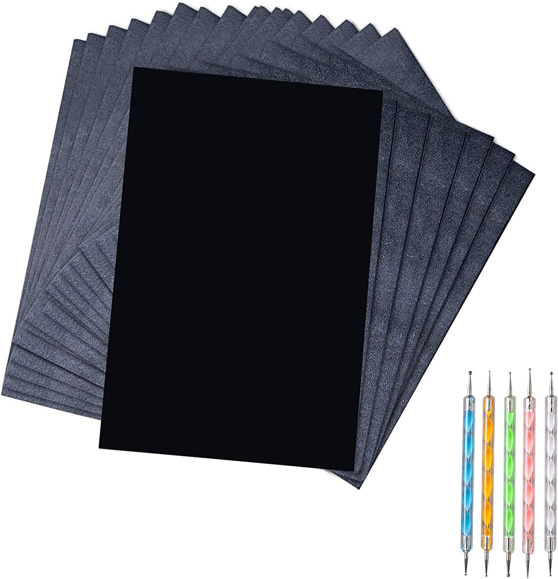 50 Sheets Carbon Paper Black Graphite Paper Transfer Tracing Paper and 5 Pieces Ball Embossing Styluses for Wood, Paper, Canvas and Other Art Craft Surfaces, 8.3 by 11.8 Inch