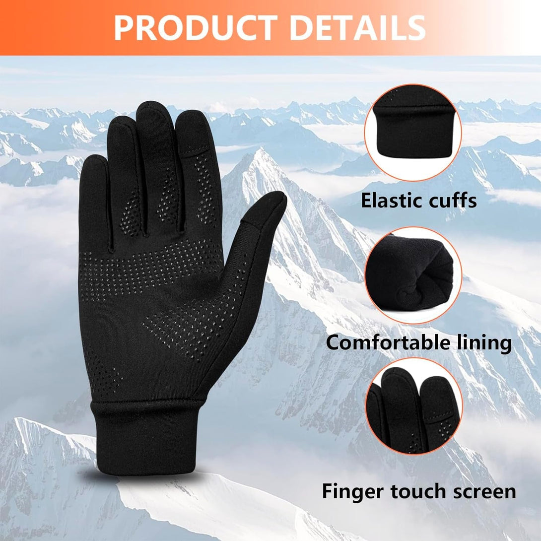 Winter Running Gloves for Men Women Cold Weather Liner Thermal Warm Gloves Black Touchscreen Thin Winter Gloves for Ski Snow Cycling Biking Driving Walking Typing