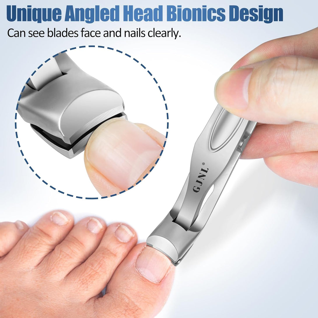 Toenail Clippers for Thick Nails, Sharp Angled Nail Clipper for Seniors, Ergonomic Large Nail Clippers for Men - Heavy Duty Toe Nail Clippers with Catcher-Easier Trimming, No Splash（Sliver）