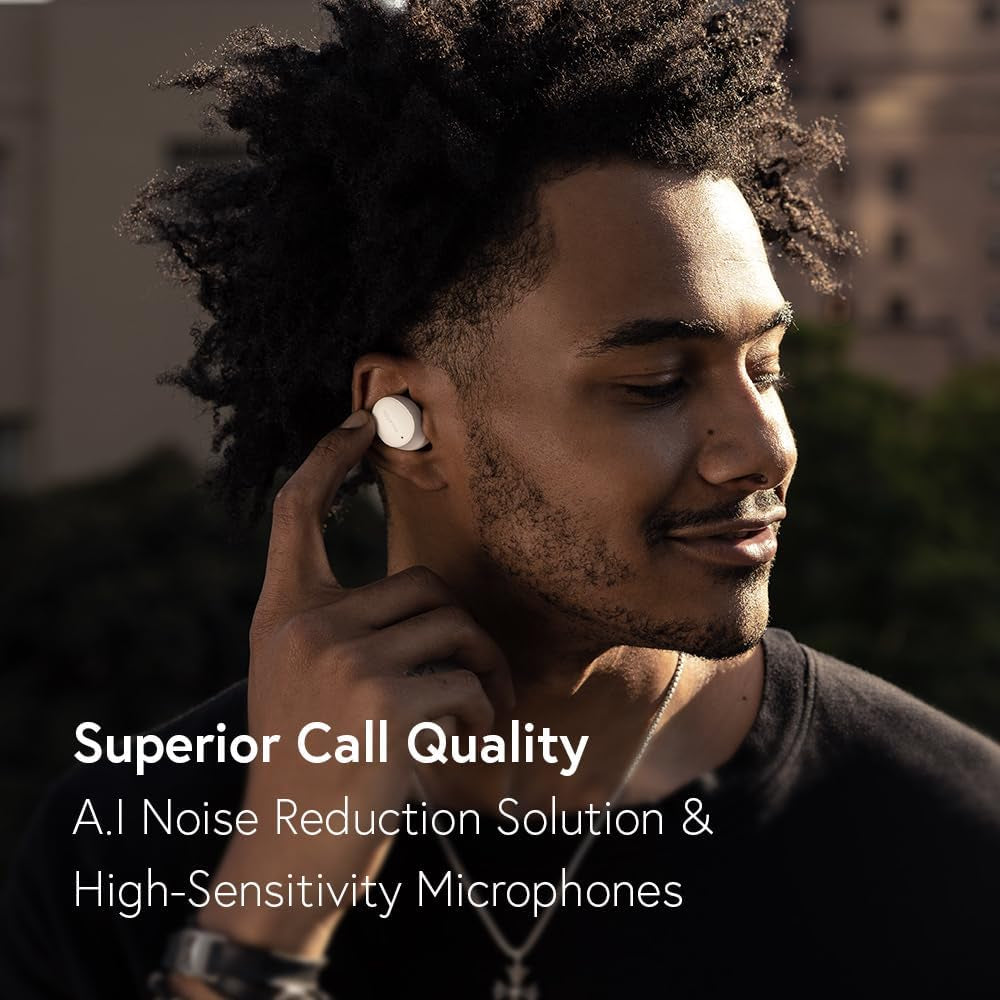 Phiaton Bonobuds Lite True Wireless Earbuds with Clear Voice by Intelligo and Ambient Mode | Bluetooth Earphones with 11 Hour Playtime, Floral White