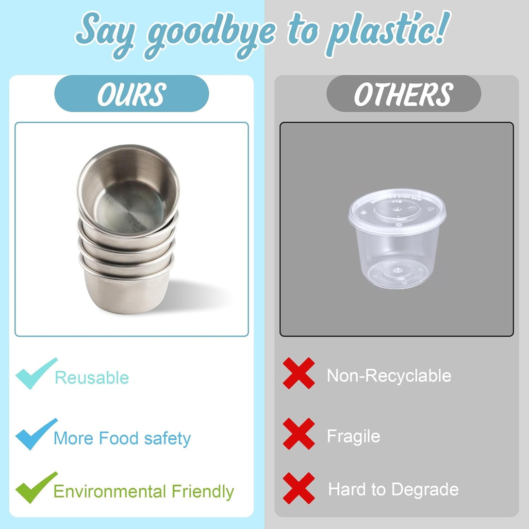 6X1.6 Oz Salad Dressing Containers with Lids, Small Leakproof Reusable Stainless Steel Salad Dressing Container to Go for Lunch Boxes,Sauce Containers, Picnics,Travel Meal Prep and Kitchen Storage.