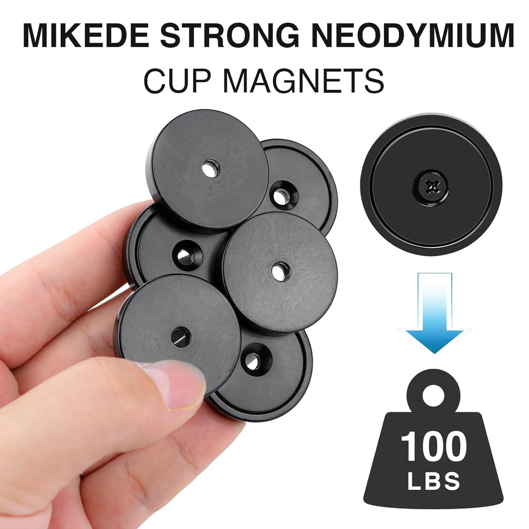 MIKEDE Strong Magnets with Holes, 100LB+ Strong Neodymium Magnets with Stainless Screws for Wall Mounting, Rare Earth Magnets round Base Magnets, Earth Magnets for Tools, 1.26" D X 0.2" H - 6 Pack