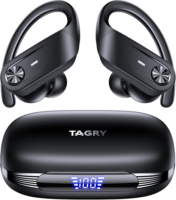 TAGRY Wireless Earbuds Blueetooth Headphones 80Hrs Playtime Power Display IPX7 Waterproof Sport Ear Buds with Deep Bass in Ear Earphones for Running Workout Exercise Gym Black
