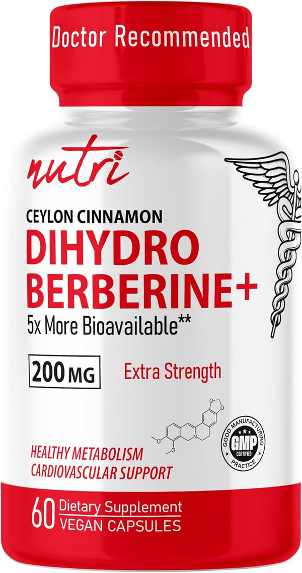 Dihydroberberine Supplement 200Mg 60 Capsules - with Ceylon Cinnamon - 5X More Effective than Regular Berberine HCL - Super Berberine with Ceylon Cinnamon - Dihydroberberine with Ceylon Cinnamon