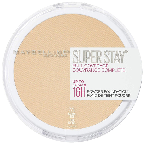 Maybelline Super Stay Full Coverage Powder Foundation Makeup, up to 16 Hour Wear, Soft, Creamy Matte Foundation, Natural Beige, 1 Count