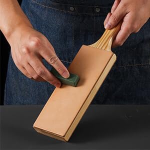 Angerstone Oversize Double Sided Leather Strop Kit(3" Knife Stropping Leather）with Ergonomic Handle - Knife Strop for Sharpening Knives, Wood