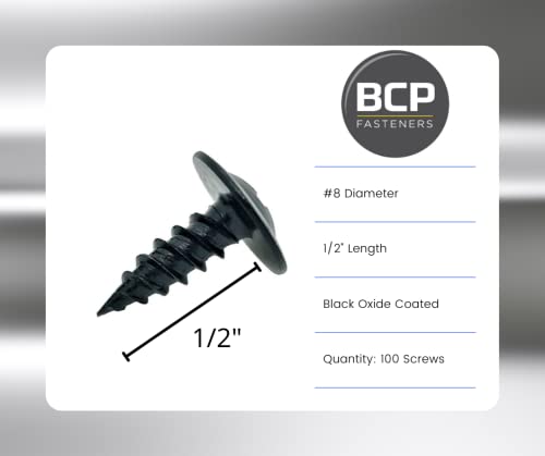 BCP Fasteners #8 x 1/2", 100 Qty Phillips Small Black Modified Truss Head Screws, Deep Thread Sharp Point, Carbon Steel Black Phosphate Coated