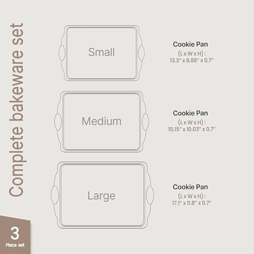 Baking Pan Set – 3 Piece Cookie Sheet – Deluxe Black Non-Stick Carbon Steel – Silicone Handles – Commercial Grade Restaurant Quality – PFOA PFOS