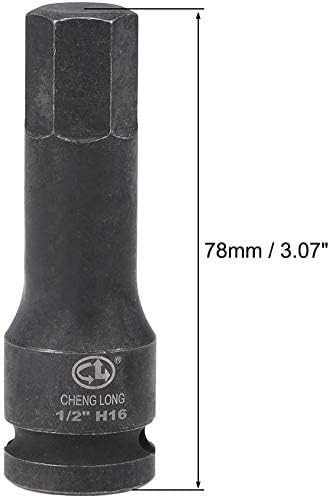 16mm Hex Impact Bit Socket, 1/2" Drive H16 Allen Socket, Cr-Mo Steel | Lengthen Hex Screwdriver Adapter for Electric Ratchet Wrenches Fastening Screws