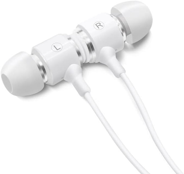 Headphones with Extra Long 6.5FT Cord - Earbuds for PC, TV & Computer Listening - No Mic - White