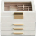 SONGMICS GISELLA Collection - Jewelry Box Organizer with Glass Lid, 4-Layer Jewelry Storage, with 3 Drawers, Modern Style, 8 x 9.1 x 6.5 Inches,