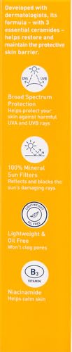 Cerave 100% Mineral Sunscreen SPF 50, Face Sunscreen with Zinc Oxide & Titanium Dioxide, Hyaluronic Acid + Niacinamide + Ceramides, Oil Free,
