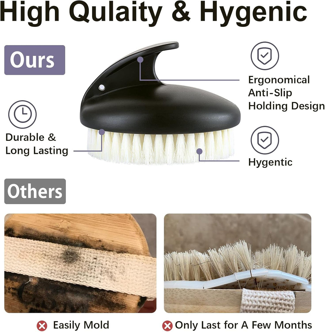Dry Brushing Body Exfoliating Brush, anti Slip Body Scrubber for Shower, Never Mold Shower Body Cleaning Brush for Deep Cleansing & Soften Skin, Improve Circulation (Black-2 Pack)