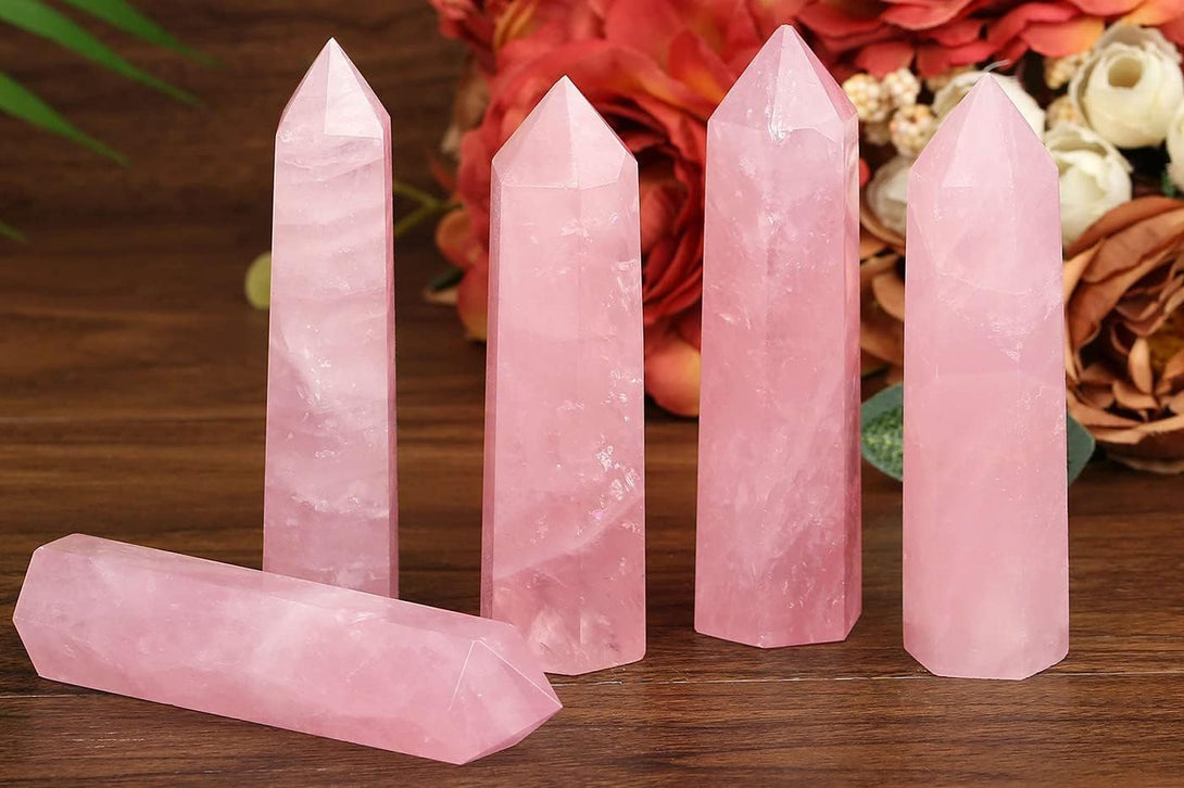 LAIDANLA Rose Quartz Healing Crystals Wands 3.5-4" Polishing Natural Reiki Energy Wand Stone Hexagonal Point Large Crystal Gemstones for Meditation Therapy Crystal Grid Decoration 1Pcs