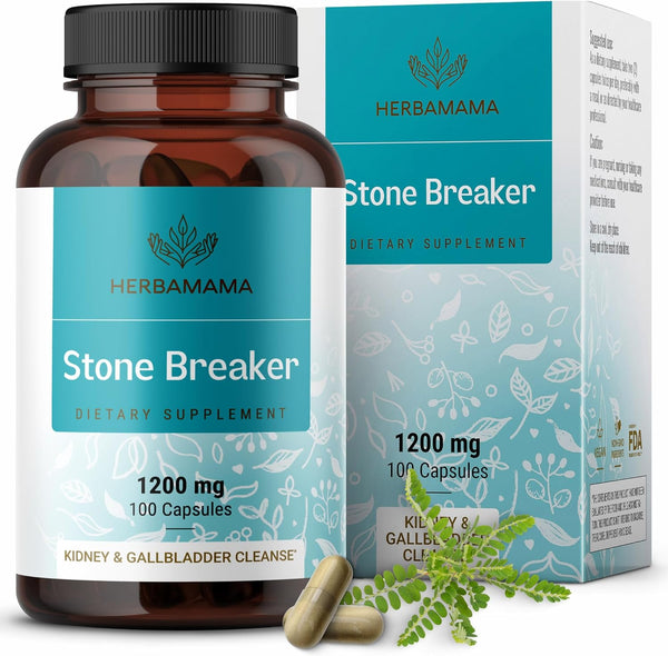 HERBAMAMA Stone Breaker Chanca Piedra Capsules - 1200 Mg Chanca Piedra Kidney Stones Dissolver - Gallbladder Cleanse and Kidney Support Supplement - Vegan, Non-Gmo - 100 Caps