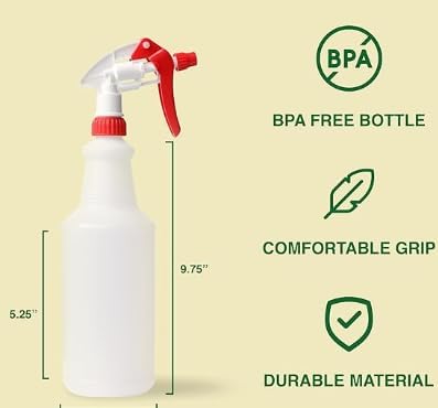 Heavy Duty 32Oz Plastic Spray Bottles for Cleaning - Large Empty Industrial Bottles for Gardening Solutions, Vinegar, Chemicals, Professional