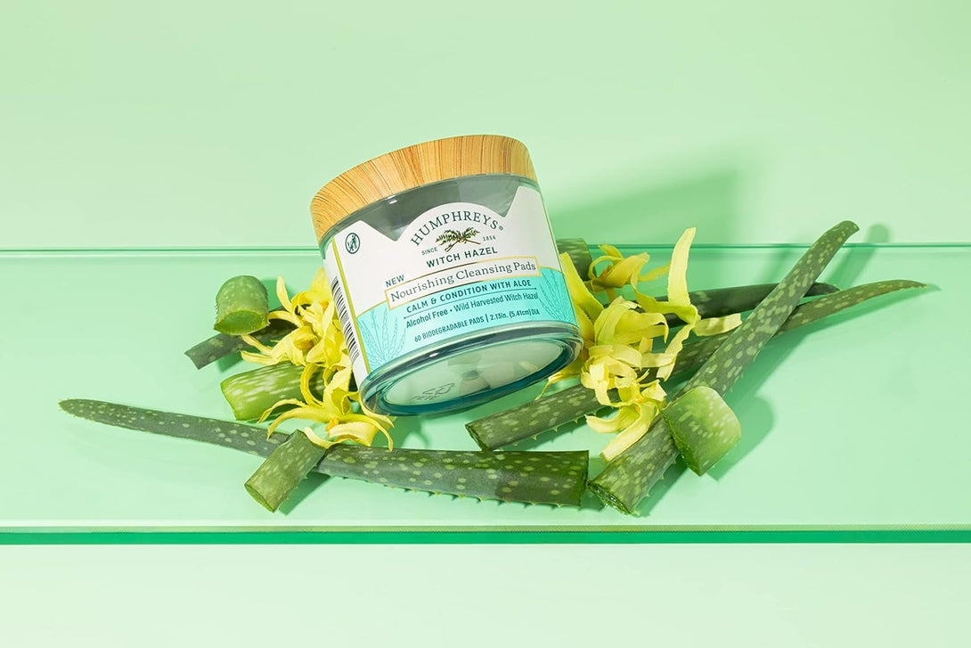 Humphreys Witch Hazel Nourishing Cleansing Pads | Wild Harvested Witch Hazel & Aloe | Alcohol-Free | Natural | Hydrating | Biodegradable | 60 Pads