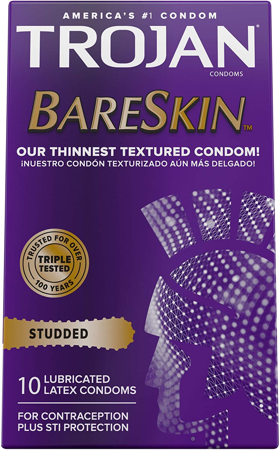 Trojan Studded Bareskin Lubricated Condoms - 10 Count