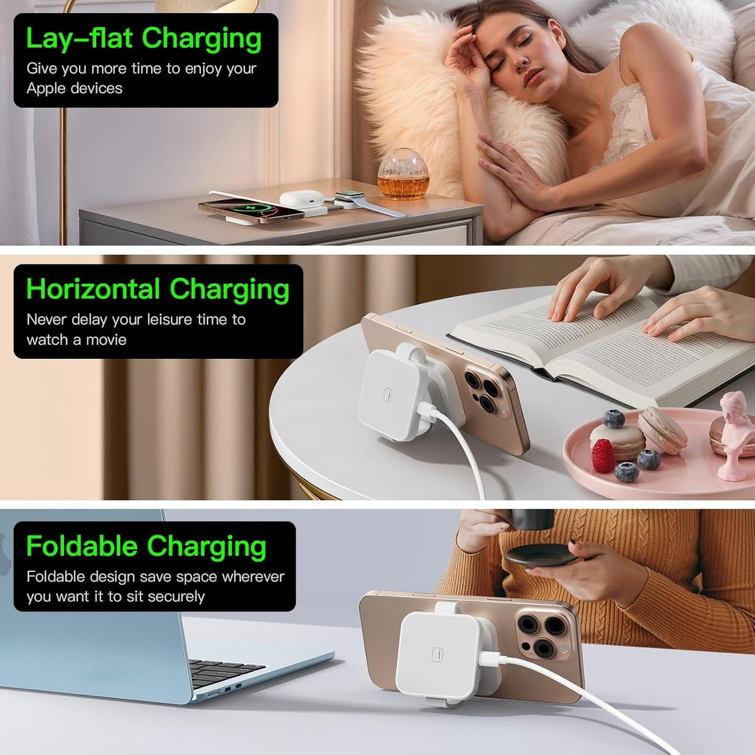 2025 3 in 1 Wireless Charging Station for Apple Multple Devices - Foldable Magnetic Wireless Charger Dock -Travel 20W Charging Pad for Iphone 16 15 14 13 12 Pro/Pro Max/Plus/Watch & Airpods All Series