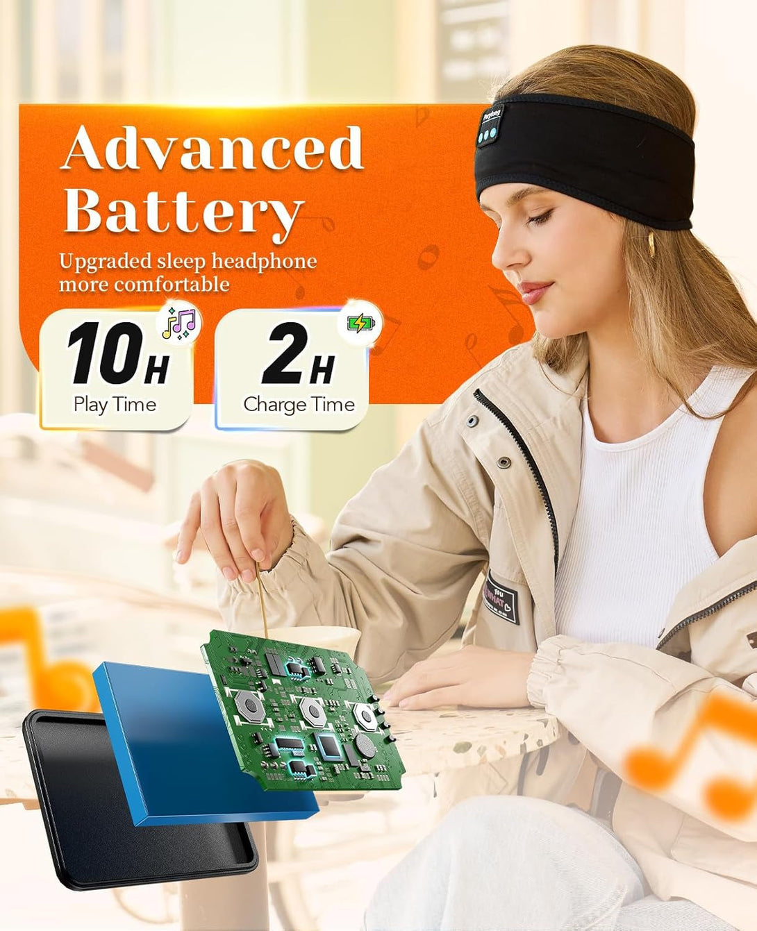 Navly Sleep Headphones, 10Hrs Sports Headband with Soft Cozy Earbuds Comfortable, Headphones Headband with Ultra-Thin HD Stereo Speakers Perfect for Workout,Running,Yoga,Travel