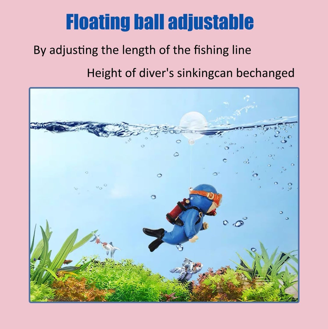 2-Pack Tank Decorations, Cute Little Diver, Aquarium Decoration Accessories Ornaments with Float Ball, Playmate for Tank Suitable for All Kinds of Fish and Tanks (Blue)