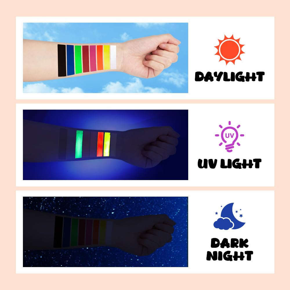 8 Color Face Painting Kits for Kids, Beesjuy Water Based Face Paint Kit, Makeup Kit Plant Ingredients Face Crayons, Painting Party for Adults&Kids (3 Neon)