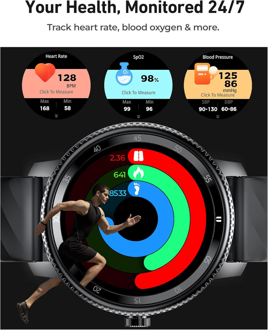 DV09 Rotatable Dial Smart Watch for Men,1.46" HD Smartwatch (Answer/Make Call),123+Sport Modes Sleep/Heart Rate/Spo2/Stress Monitoring IP67 Waterproof Fitness Watch, IOS Android Compatible (Black)