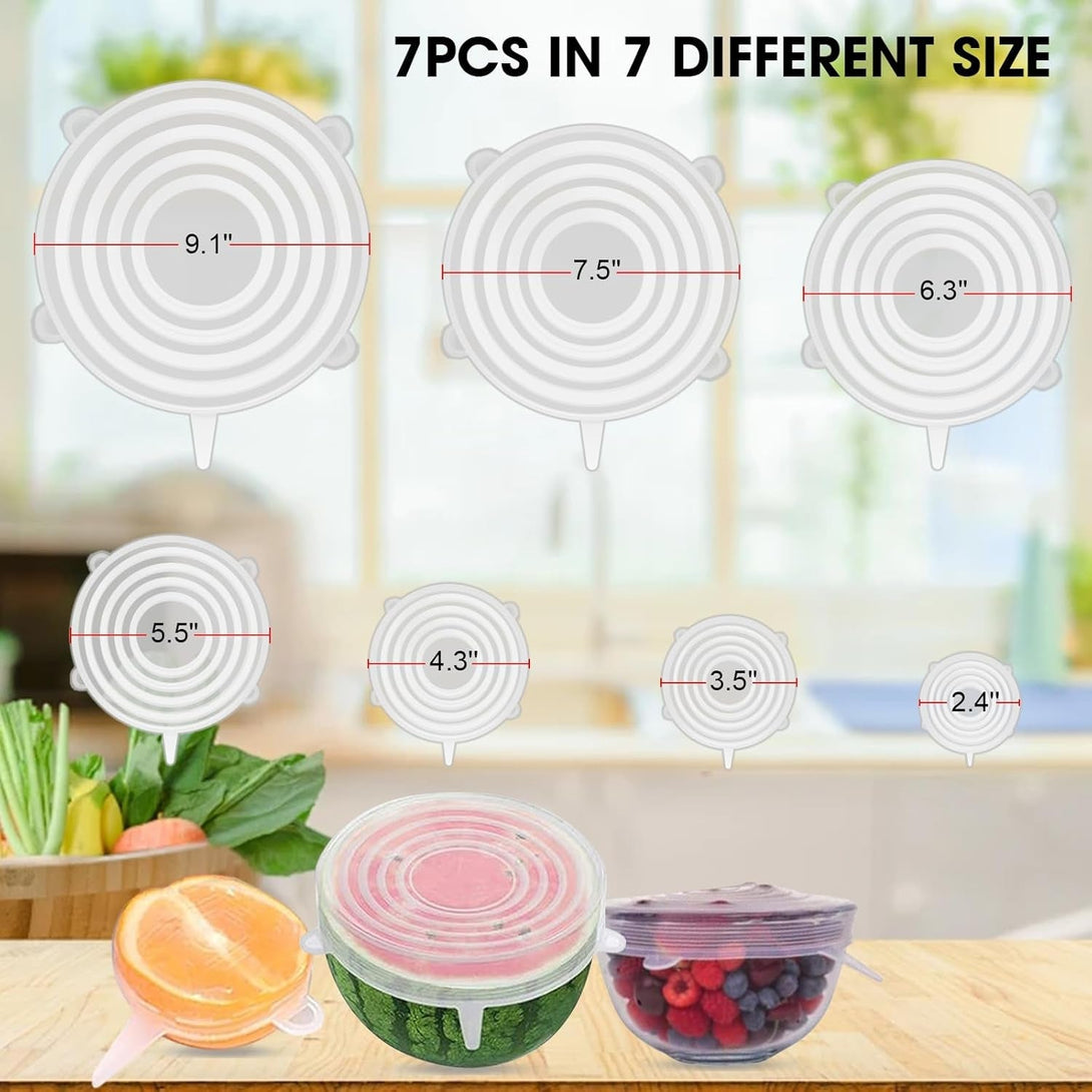 7-Piece Silicone Stretch Lids - Reusable Premium Silicone Stretch & Seal Lids for Most Containers