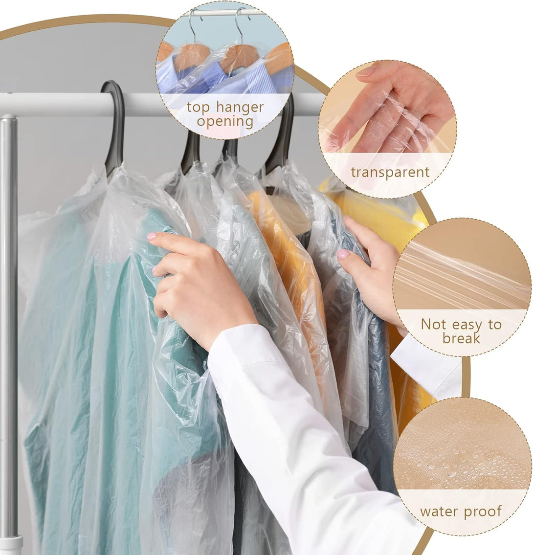 12 Pack Plastic Dry Cleaner Bags 60X150 Cm Hanging Clothing Covers Clear Garment Bags Hanging Dust-Proof Clothing Protector Covers for Dry Cleaner Home Storage Travel