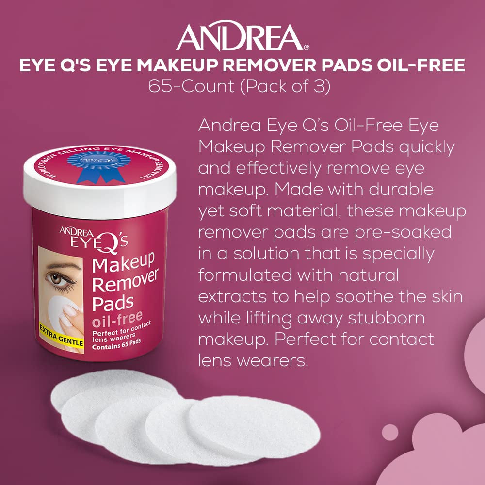 Andrea Eye Q'S Oil-Free Eye Makeup Remover Pads, 65-Count (Pack of 3)